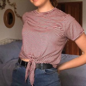 Dark Red Striped Top🍒🌹